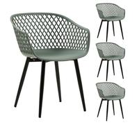 IDIMEX Lot de 4 chaises de Salle à Manger ou Cuisine Madeira Design Retro avec accoudoirs, Coque en Plastique Vert de Gris et 4 Pieds en métal Noir