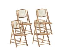Lot de 4 Chaises de Salle à Manger Pliantes en Bambou Naturel et Rotin Parfaites pour Salon ou Cuisine au Style Boho Rustique et Colonial Beliani
