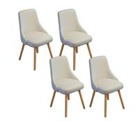 Lot de 4 chaises de salle à manger rembourrées modernes avec pieds en bois, chaises de bureau polyvalentes pour salon et étude, tissu technique élégant, finition blanche