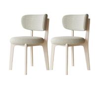 Lot de 4 chaises de salle à manger rembourrées modernes du milieu du siècle avec pieds en bois massif pour cuisine, salon, restaurant, blanc + beige