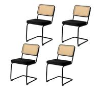 Lot de 4 chaises de salle à manger rembourrées modernes en rotin avec dossier en rotin, cadre tubulaire en métal, chaises d'appoint confortables pour salle à manger, cuisine, salon, capacité de 158,8