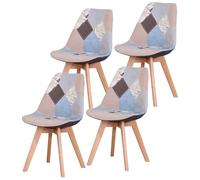 Lot de 4 chaises de salle à manger scandinaves au design moderne patchwork avec pieds en bois de hêtre pour cuisine et salle à manger élégantes