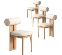 Lot de 4 chaises de salle à manger simples en bois massif français, chaises de maquillage rembourrées avec dossier, sans accoudoirs, parfaites pour décoration de salle à manger et de salon