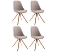 CLP Lot de 4 Chaises de salle à manger Toulouse Tissu Pieds carrés bois , Taupe/Nature