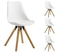 Lot de 4 chaises de Salle à Manger Tyson Style scandinave Design Nordique avec piètement en Bois Massif, siège Coque rembourré en Plastique Blanc