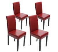 Lot de 4 chaises de séjour Littau cuir reconstitué, rouge, pieds foncés