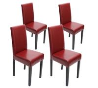 Lot de 4 chaises de séjour Littau - Rouge - Pieds foncés - Bois massif - Cuir reconstitué