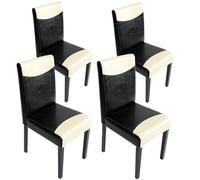Lot de 4 chaises de séjour Littau simili-cuir, noir-crème, pieds foncés