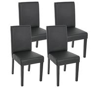 Mendler – Lot de 4 chaises de séjour Littau – Simili-cuir noir mat, pieds foncés