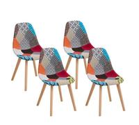 Lot de 4 chaises - DOWISDOLY - Scandinave - avec pieds en hêtre - Patchwork rouge