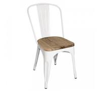 Lot de 4 chaises empilables de bistro assise (H)445 mm en acier galvanisé blanc et bois de frêne