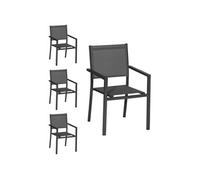 Happy Garden Lot de 4 chaises empilables en aluminium anthracite et textilène gris