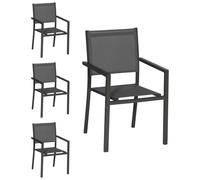 Happy Garden Lot de 4 chaises empilables en aluminium anthracite et textilène gris
