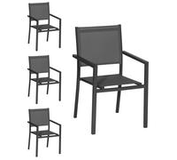 Happy Garden Lot de 4 chaises empilables en aluminium anthracite et textilène gris
