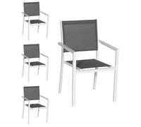 Happy Garden Chaises Lot de 4 empilables Aluminium blanc, textilène gris