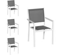 Happy Garden Lot de 4 chaises en Aluminium Blanc - textilène Gris