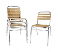 Lot de 4 chaises en aluminium (H)435 mm empilables, assise en frêne