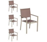 Happy Garden – Lot de 4 chaises en aluminium – Textilène taupe marron