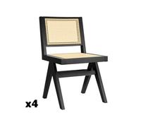 Lot de 4 chaises en bois avec cannage viennois design boho noir