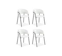 Menzzo Chaises Batora 79 cm en bouclette - Lot de 4 Crème & Noir
