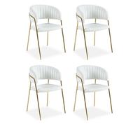 Lot de 4 Chaises en Bouclette ""Batora"" 79cm Crème & Or