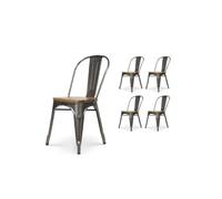 Kosmi - Lot de 4 chaises en métal Brut Aspect galvanisé et Assise en Bois Clair pour Un Design Style Industriel