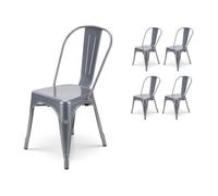 Lot de 4 chaises en métal gris brillant - Style industriel