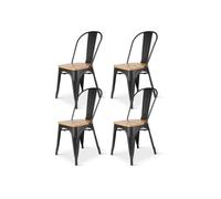 - Lot de 4 chaises en métal noir mat et assise en bois clair - Style industriel
