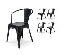 Kosmi - Lot de 4 chaises en métal Noir Mat Style Industriel - avec accoudoirs
