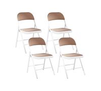 Lot de 4 Chaises en Métal Pliantes Cadre Blanc et Dossier Beige Sparks