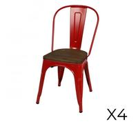 Lot de 4 chaises en métal rouge mat style industriel. Collection FACTORY.