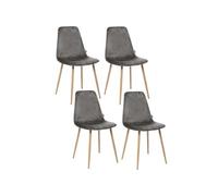 - Lot de 4 Chaises en polyester effet velours et pieds en fer Roka - Gris - Roka