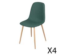 Lot de 4 chaises en tissu vert avec pieds en métal effet bois - Dimensions 45x87x54 cm, hauteur d'assise 49 cm - NORDICA