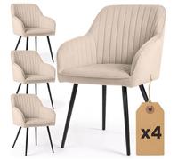 Lot de 4 Chaises en velours à surpiqûres FLORENCE Beige pieds noirs