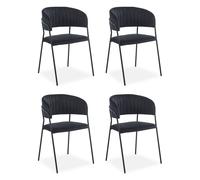 Menzzo Lot de 4 chaises Tabata en Velours Noir et métal Noir - Chaises de Salle à Manger Design - Assise Confortable - L47 x P55 x H84 cm