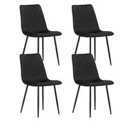 Lot de 4 chaises en velours - Chaise de salle à manger - Pieds en métal noir - Tissu velouté - Chaise élégante - Noir