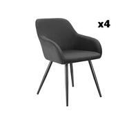 Lot de 4 chaises en velours côtelé forme ergonomique anthracite/noir