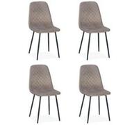 Menzzo Lot de 4 chaises Norway matelassées velours taupe pieds noirs salle à manger