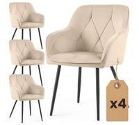 Lot de 4 Chaises en velours matelassées DIAMANTE Beige pieds noirs