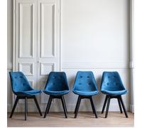 Happy Garden – Chaises NORA en velours – Lot de 4 avec coussin – Bleues