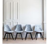 Lot de 4 chaises en velours NORA grises avec coussin