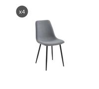 Lot de 4 chaises ESTELLE tissu gris clair pieds métal noir