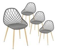 TRESSIE - Lot de 4 Chaises Grises Coque Arrondie -
