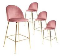 MEYRIN - Lot de 4 Chaises Hautes Velours Rose et Pieds Métal Doré -