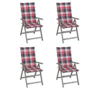 Lot de 4 Chaises Inclinables de Jardin avec Coussins Siège Bois Acacia vidaXL