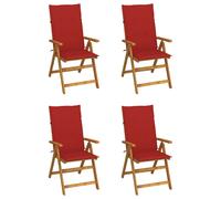 Lot de 4 Chaises Inclinables de Jardin avec Coussins Siège Bois Acacia vidaXL