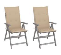 Lot de 4 Chaises Inclinables de Jardin avec Coussins Siège Bois Acacia vidaXL