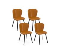 IDMarket – Lot de 4 chaises ISAURE Marron avec coutures et pied métal noir