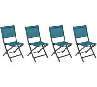 Lot de 4 chaises jardin pliantes ESSENTIA Bleu canard Graphite Aluminium traité époxy, Texaline Hespéride