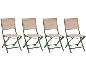 Lot de 4 chaises jardin pliantes ESSENTIA Lin Vert laurier Aluminium traité époxy, Texaline Hespéride